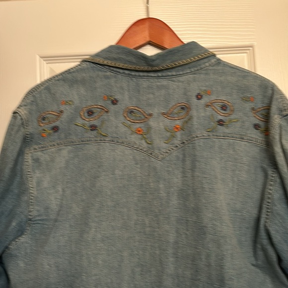 Lucky Legend western denim shirt jacket XL pearl snap embroidered toothsaw - Picture 8 of 8